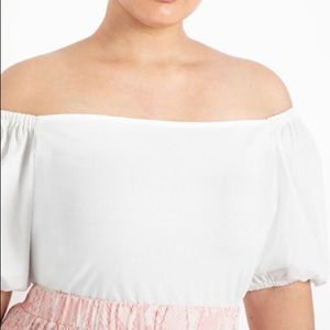 ELOQUII Plus Size White Crop Top w/ Puff Sleeve